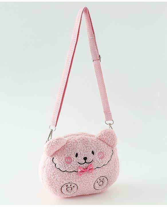 Babyhug Free Size Furry Bear Sling Bag with Bow - Pink