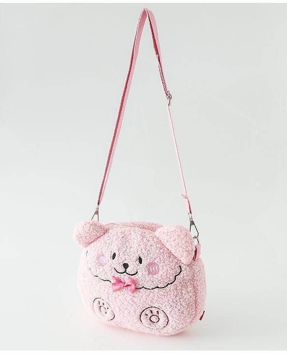 Babyhug Free Size Furry Bear Sling Bag with Bow - Pink