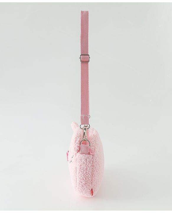 Babyhug Free Size Furry Bear Sling Bag with Bow - Pink