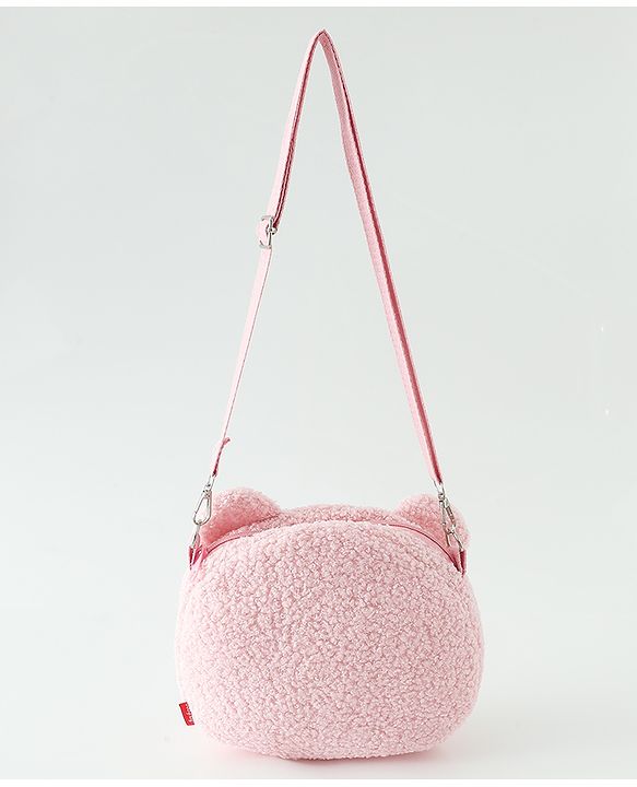 Babyhug Free Size Furry Bear Sling Bag with Bow - Pink