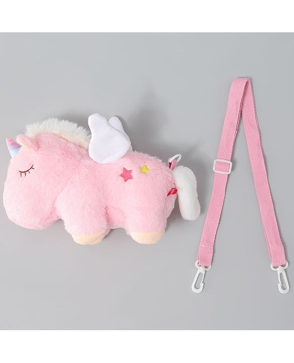 Babyhug Free Size Stylish Sling Bag for Girls with Adjustable Shoulder Strap in Unicorn Shape - Pink