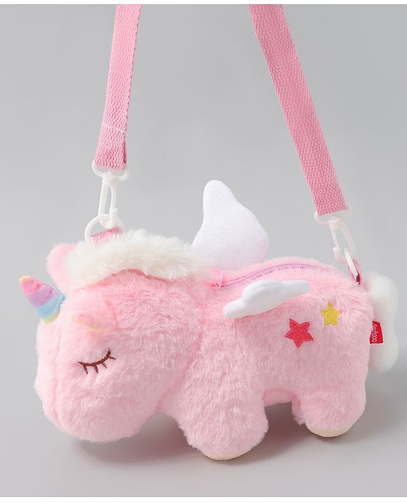 Babyhug Free Size Stylish Sling Bag for Girls with Adjustable Shoulder Strap in Unicorn Shape - Pink