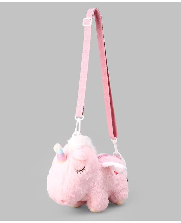Babyhug Free Size Stylish Sling Bag for Girls with Adjustable Shoulder Strap in Unicorn Shape - Pink