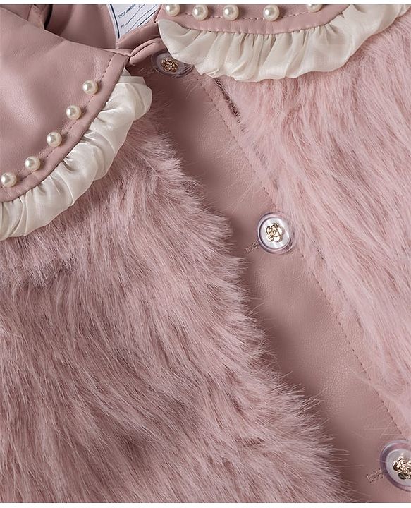 Babyhug Fur Woven Jacket with Full Sleeves and Peter Pan Collar - Light Pink