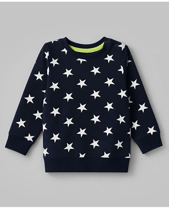 Babyhug Cotton Knit Full Sleeves Winter Wear Co-ords With Star Design - Navy Blue