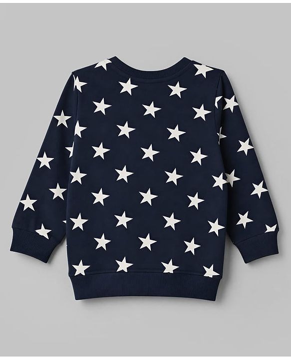 Babyhug Cotton Knit Full Sleeves Winter Wear Co-ords With Star Design - Navy Blue
