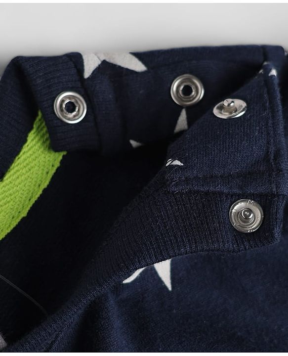 Babyhug Cotton Knit Full Sleeves Winter Wear Co-ords With Star Design - Navy Blue