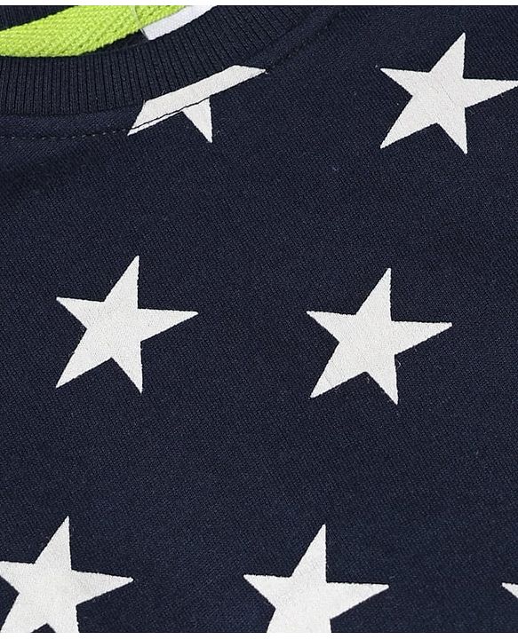 Babyhug Cotton Knit Full Sleeves Winter Wear Co-ords With Star Design - Navy Blue