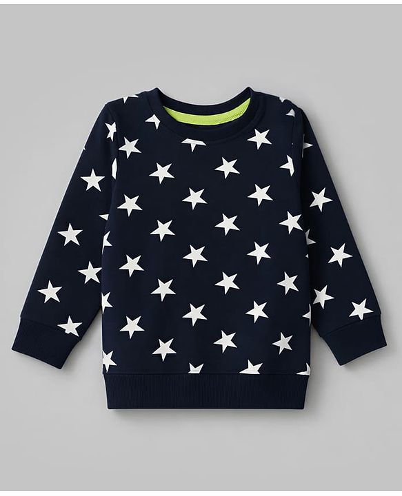 Babyhug Cotton Knit Full Sleeves Winter Wear Co-ords With Star Design - Navy Blue