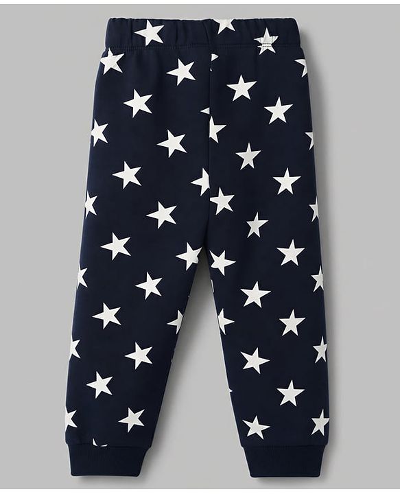 Babyhug Cotton Knit Full Sleeves Winter Wear Co-ords With Star Design - Navy Blue