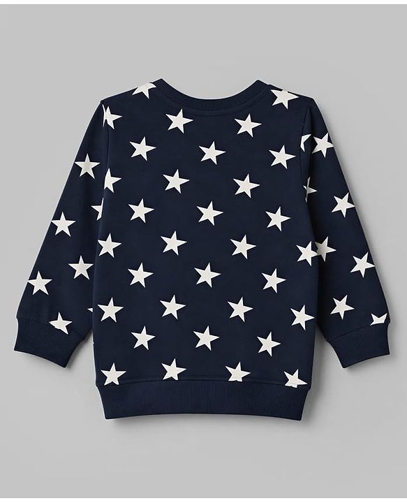 Babyhug Cotton Knit Full Sleeves Winter Wear Co-ords With Star Design - Navy Blue