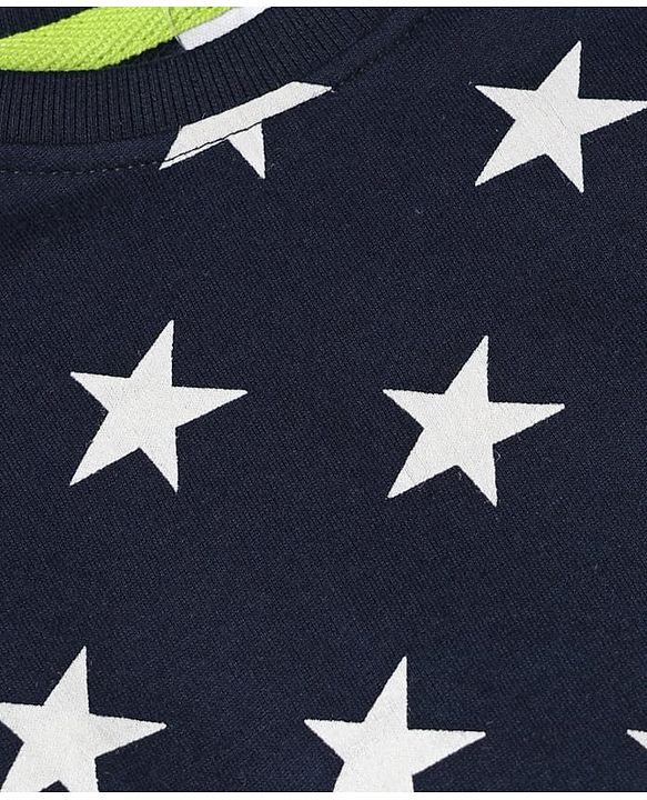 Babyhug Cotton Knit Full Sleeves Winter Wear Co-ords With Star Design - Navy Blue