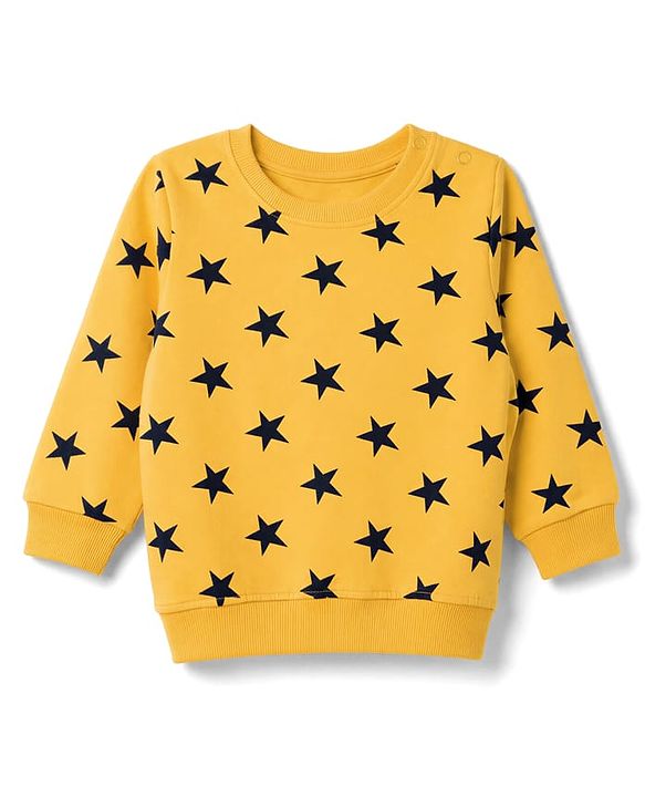 Babyhug Cotton Knit Full Sleeves Winter Wear Co-ords With Star Design - Yellow
