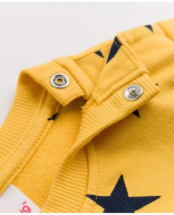 Babyhug Cotton Knit Full Sleeves Winter Wear Co-ords With Star Design - Yellow