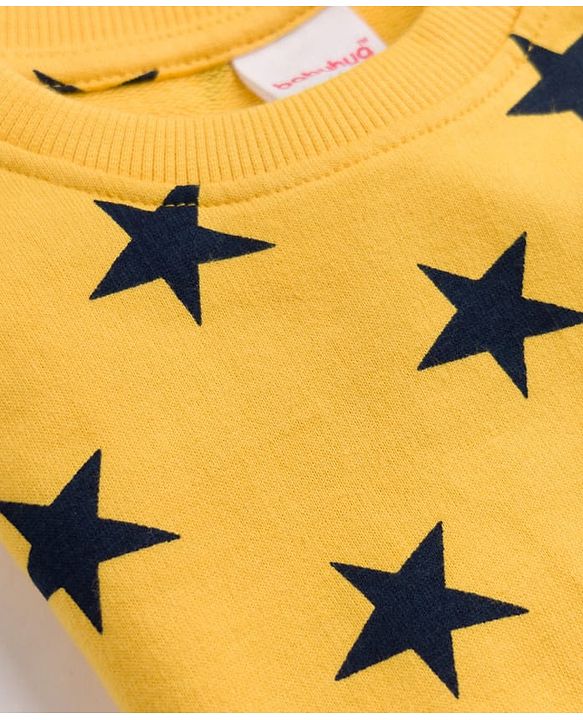 Babyhug Cotton Knit Full Sleeves Winter Wear Co-ords With Star Design - Yellow