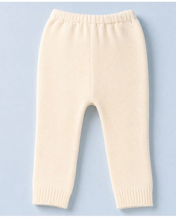 Babyhug Sweater Knit Full Length Solid Woollen Pants - Cream