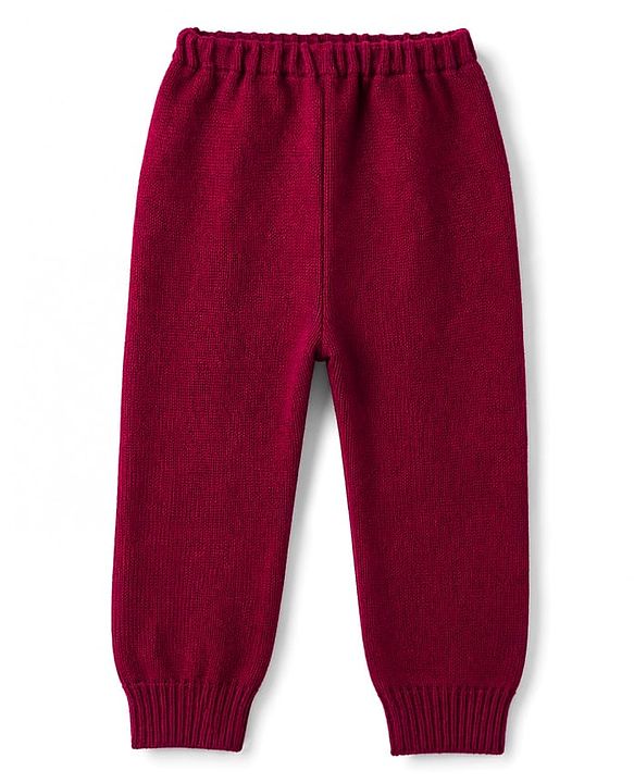 Babyhug Sweater Knitted Full Length Solid ColorPant - Maroon