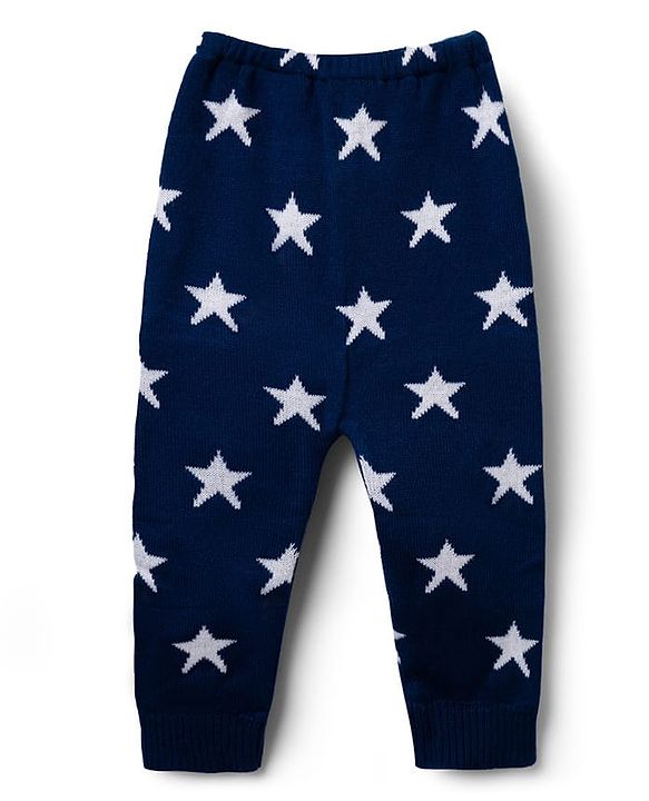 Babyhug Sweater Knit Full Length Star Printed Lounge Pant - Navy