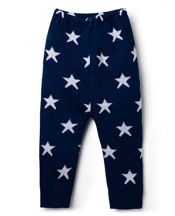 Babyhug Sweater Knit Full Length Star Printed Lounge Pant - Navy