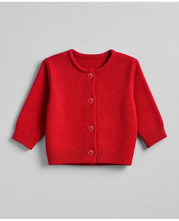Babyhug Knit Full Sleeves Solid Front Open Sweaters - Red