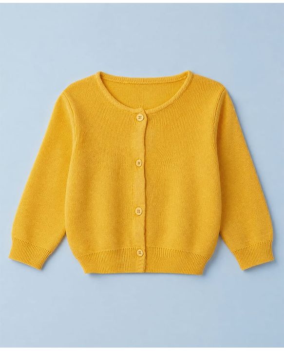 Babyhug Knit Front Open Sweater with Full Sleeves in Yellow for Preemie-Preemie