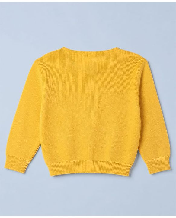 Babyhug Knit Front Open Sweater with Full Sleeves in Yellow for Preemie-Preemie