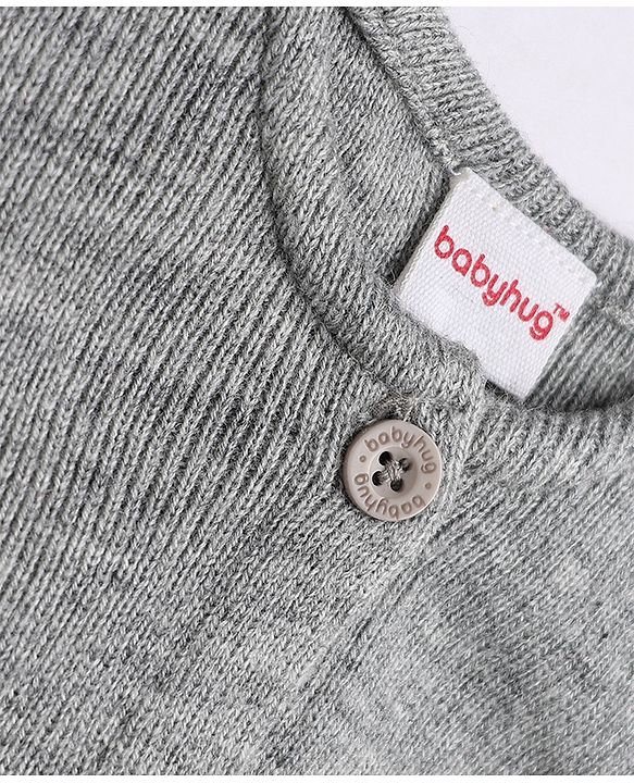 Babyhug Knit Full Sleeves Solid Front Open Sweaters - Grey