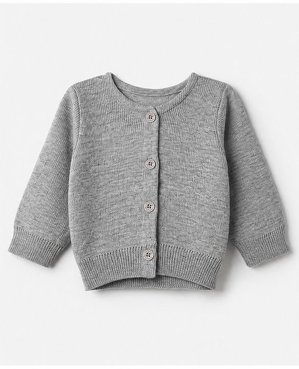 Babyhug Knit Full Sleeves Solid Front Open Sweaters - Grey