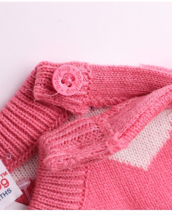 Babyhug Knit Full Sleeves Pullover with Hearts Design in Pink