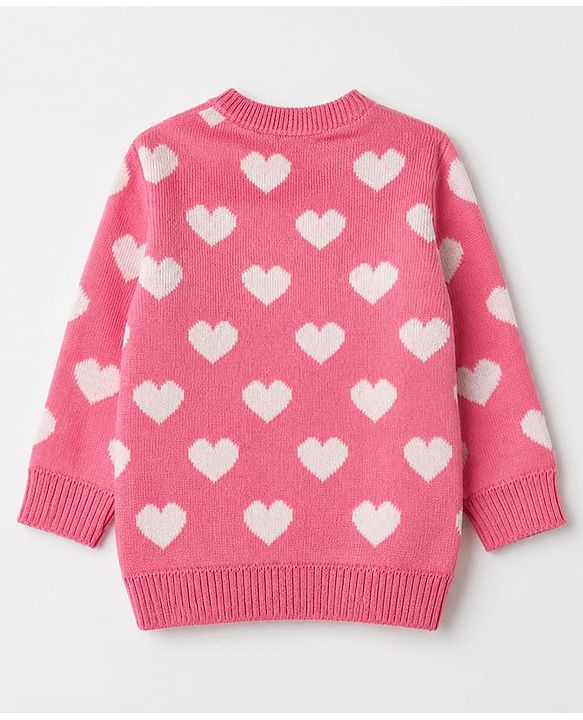 Babyhug Knit Full Sleeves Pullover with Hearts Design in Pink