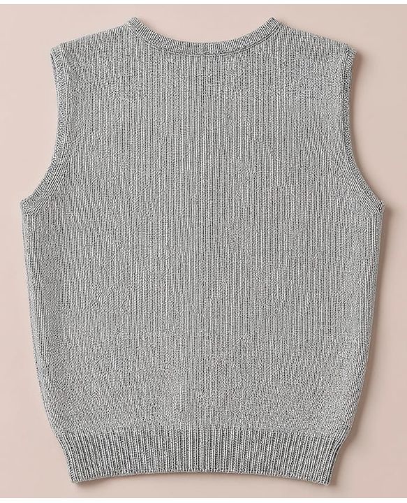 Babyhug Knit Sleeveless  Front Open Solid Colour Sweater - Grey