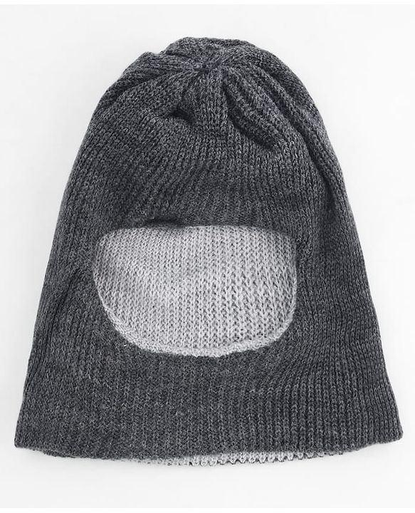 Babyhug Knit Solid Reversible Monkey Cap Light & Dark Grey - Diameter 10 cm