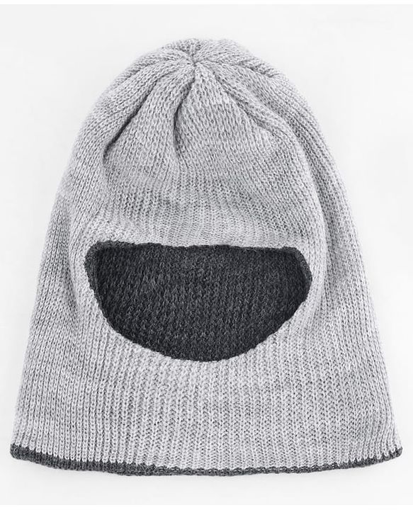 Babyhug Knit Solid Reversible Monkey Cap Light & Dark Grey - Diameter 10 cm