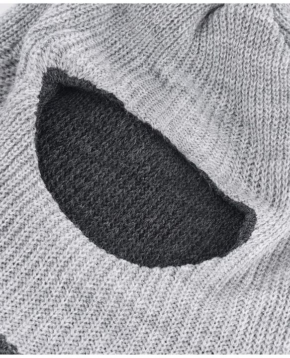 Babyhug Knit Solid Reversible Monkey Cap Light & Dark Grey - Diameter 10 cm