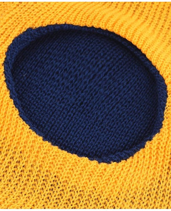 Babyhug Knit Solid Reversible Monkey Cap Yellow & Navy - Diameter 11 cm