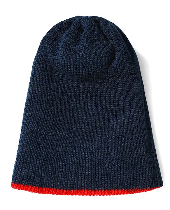 Babyhug Knit Solid Reversible Monkey Cap Red & Navy Blue - Diameter 15.5 cm