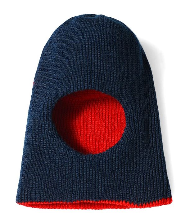 Babyhug Knit Solid Reversible Monkey Cap Red & Navy Blue - Diameter 15.5 cm