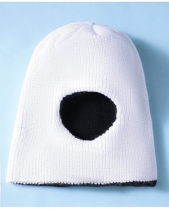 Babyhug Knit Solid Reversible Monkey Cap Black & White - Diameter 10 cm