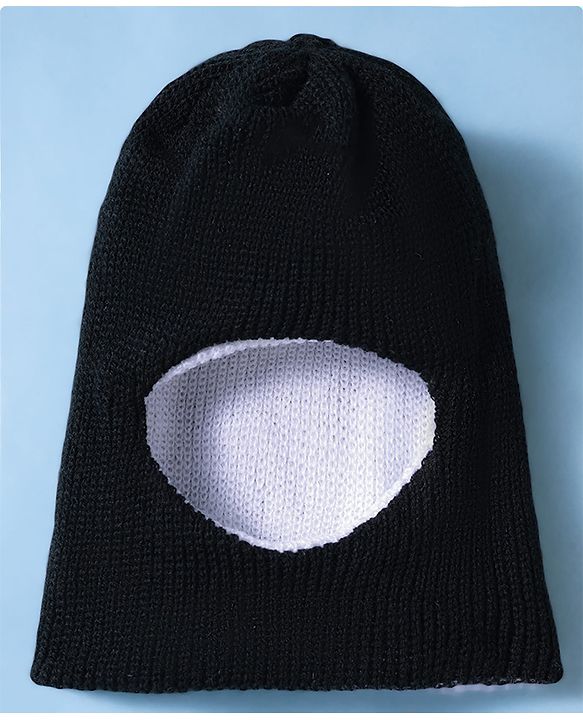 Babyhug Knit Solid Reversible Monkey Cap Black & White - Diameter 10 cm