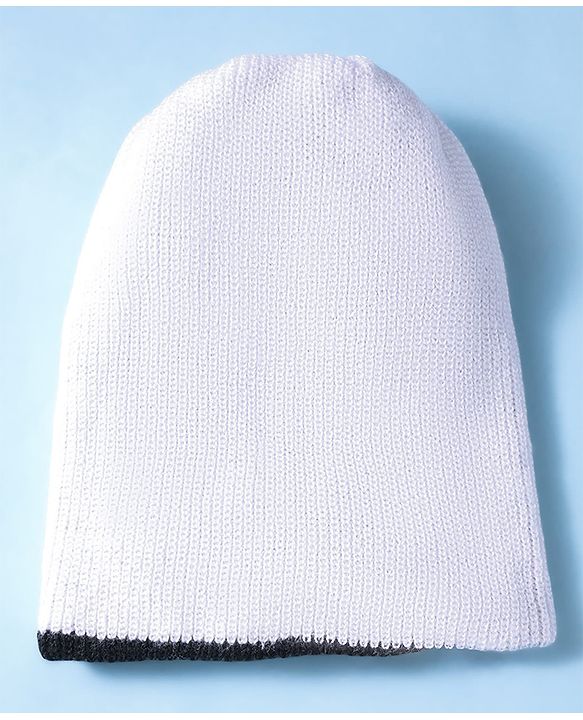 Babyhug Knit Solid Reversible Monkey Cap Black & White - Diameter 10 cm