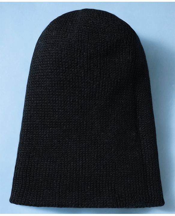 Babyhug Knit Solid Reversible Monkey Cap Black & White - Diameter 10 cm