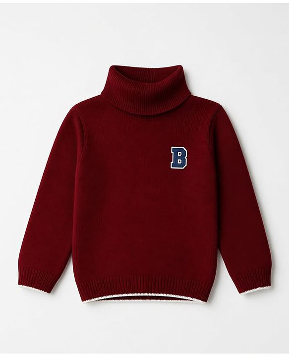 Babyhug Knit Full Sleeves Pullover with B Patch - Maroon