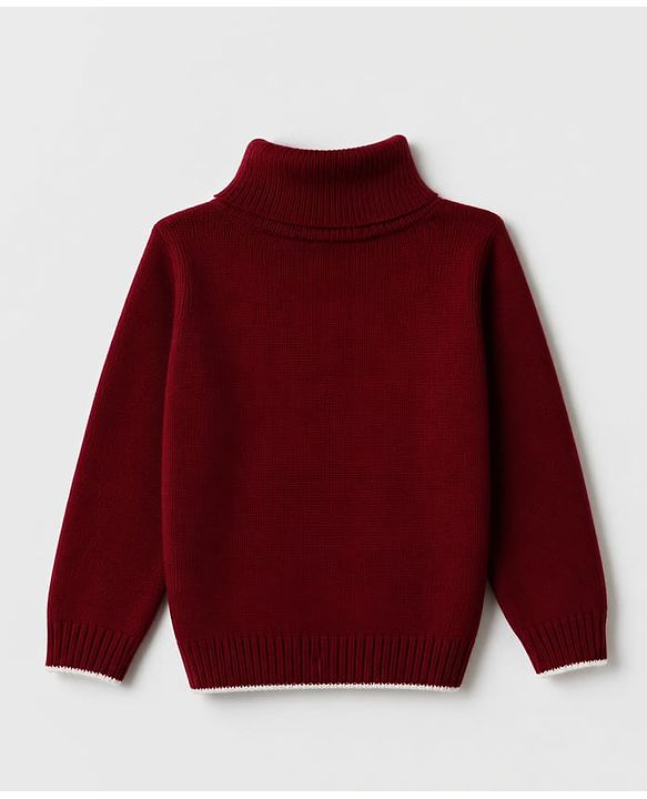 Babyhug Knit Full Sleeves Pullover with B Patch - Maroon