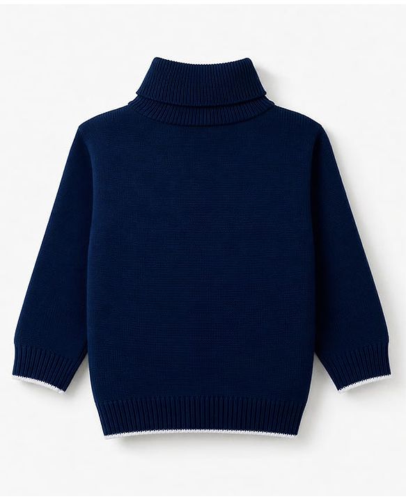 Babyhug Knit Full Sleeves Solid Pullover With B Embroidered - Navy Blue