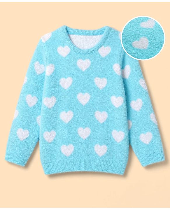 Babyhug Knit Full Sleeves Pullover with Heart Design - Sky Blue