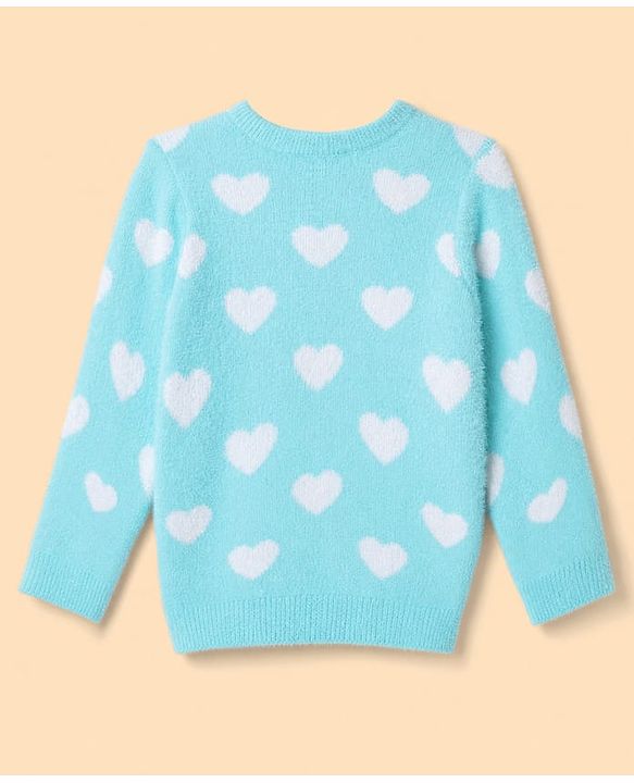 Babyhug Knit Full Sleeves Pullover with Heart Design - Sky Blue