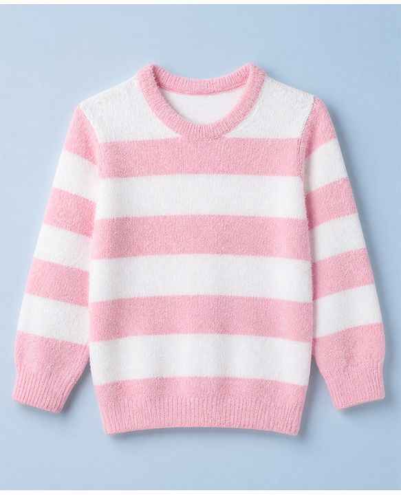 Babyhug Knit Pullover with Full Sleeves and Striped Design - Pink