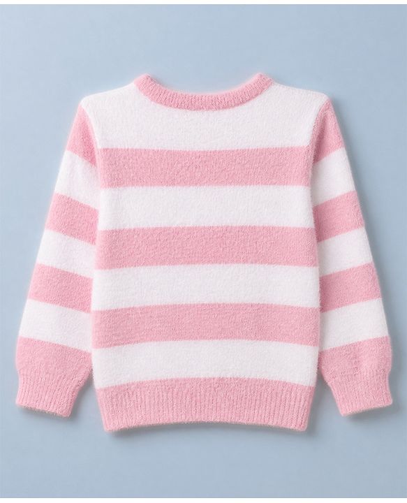 Babyhug Knit Pullover with Full Sleeves and Striped Design - Pink