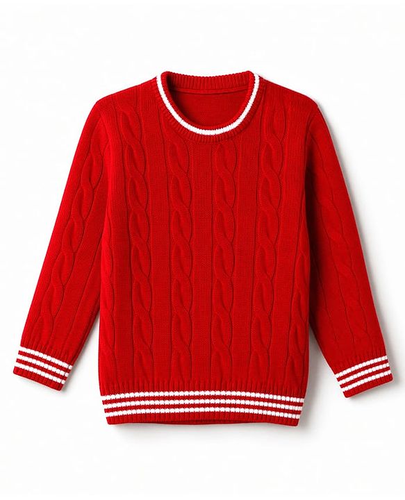 Babyhug Knit Full Sleeves Pullover With Striped & Cable knit Design - Red