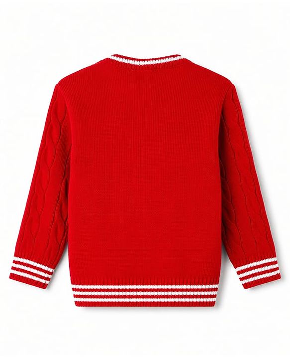 Babyhug Knit Full Sleeves Pullover With Striped & Cable knit Design - Red